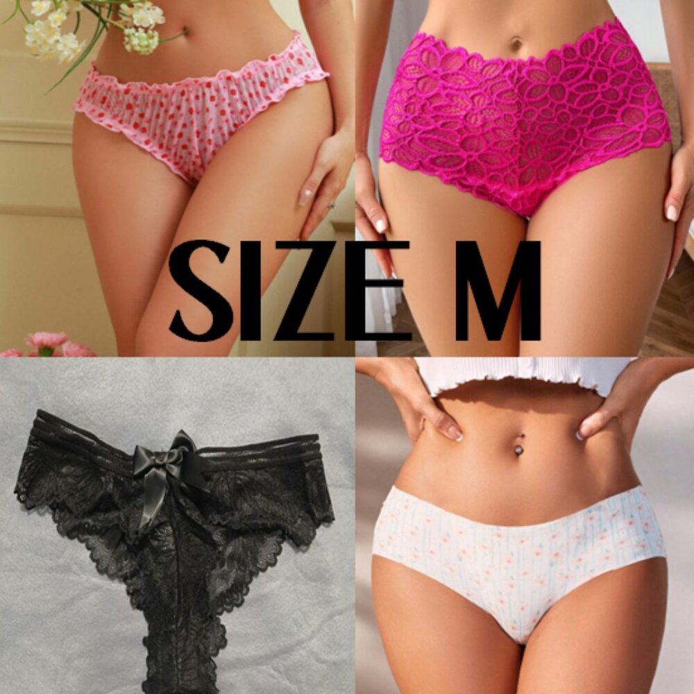 Lot 4 Shein Panties Floral Printed, Lace, Thong, Sexy Lingerie Size M